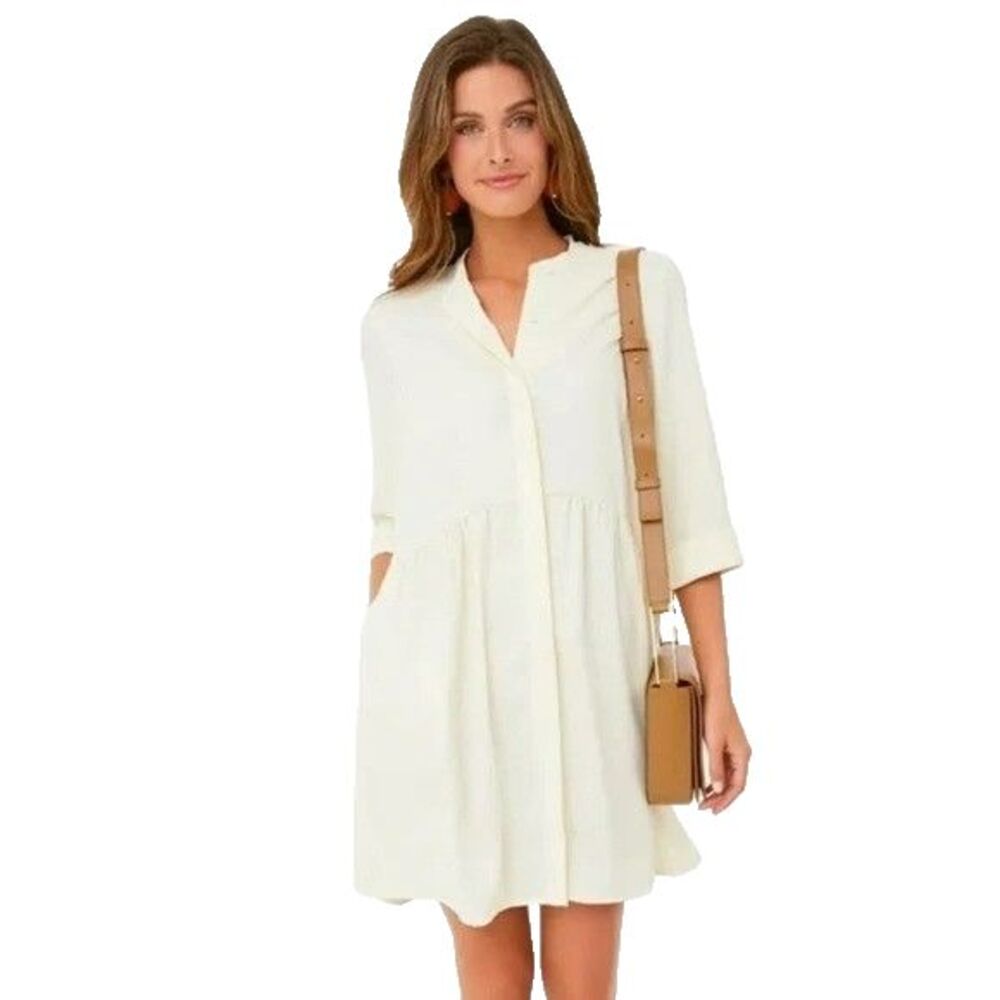Tuckernuck Royal Shirt Dress XL Ivory Flowy Babydoll 3/4 Sleeve‎ Preppy Office